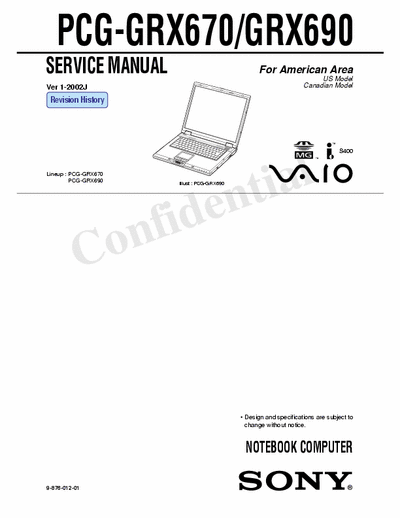 Sony PCG-GRX670/GRX690 Sony Service Manual for PCG-GRX670 & 690 Laptops